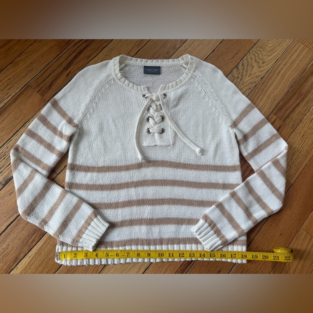 Wooden Ships Palmer Laced Sweater White/Tan Stripe Women’s Size S/M - Picture 11 of 11